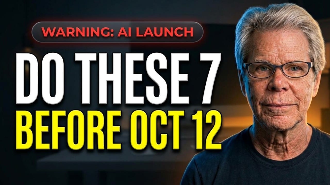 Do These 7 Before Oct 12 - Rob Fore under a Warning: AI Launch banner, the seven setup steps for HBA's new AI Builder